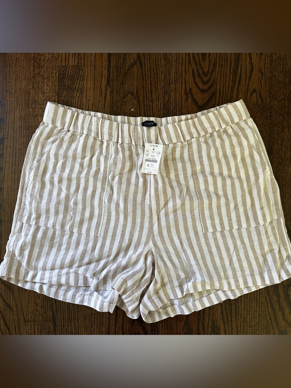 J. Crew Beige and White Striped Linen-Blend Women's Shorts